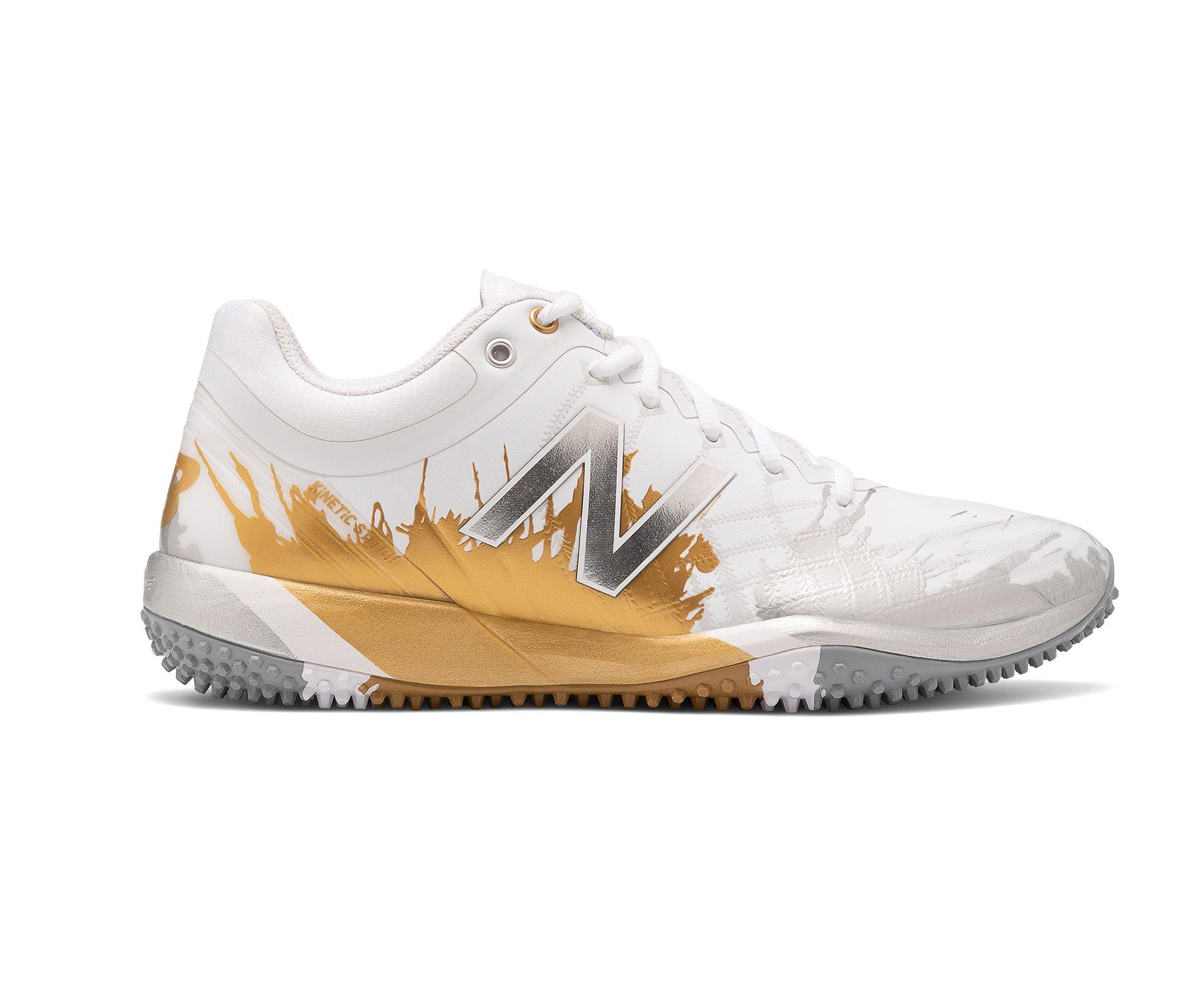 White and gold new balance store turf shoes