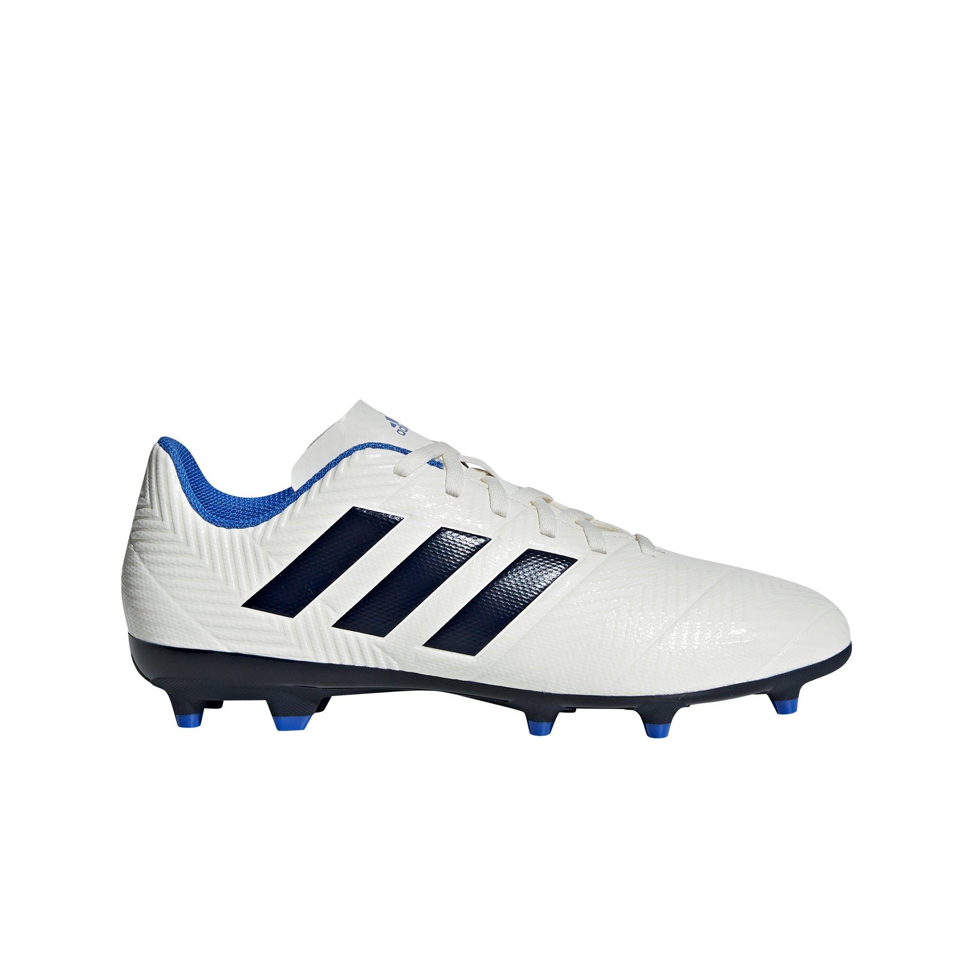 white and blue adidas soccer cleats