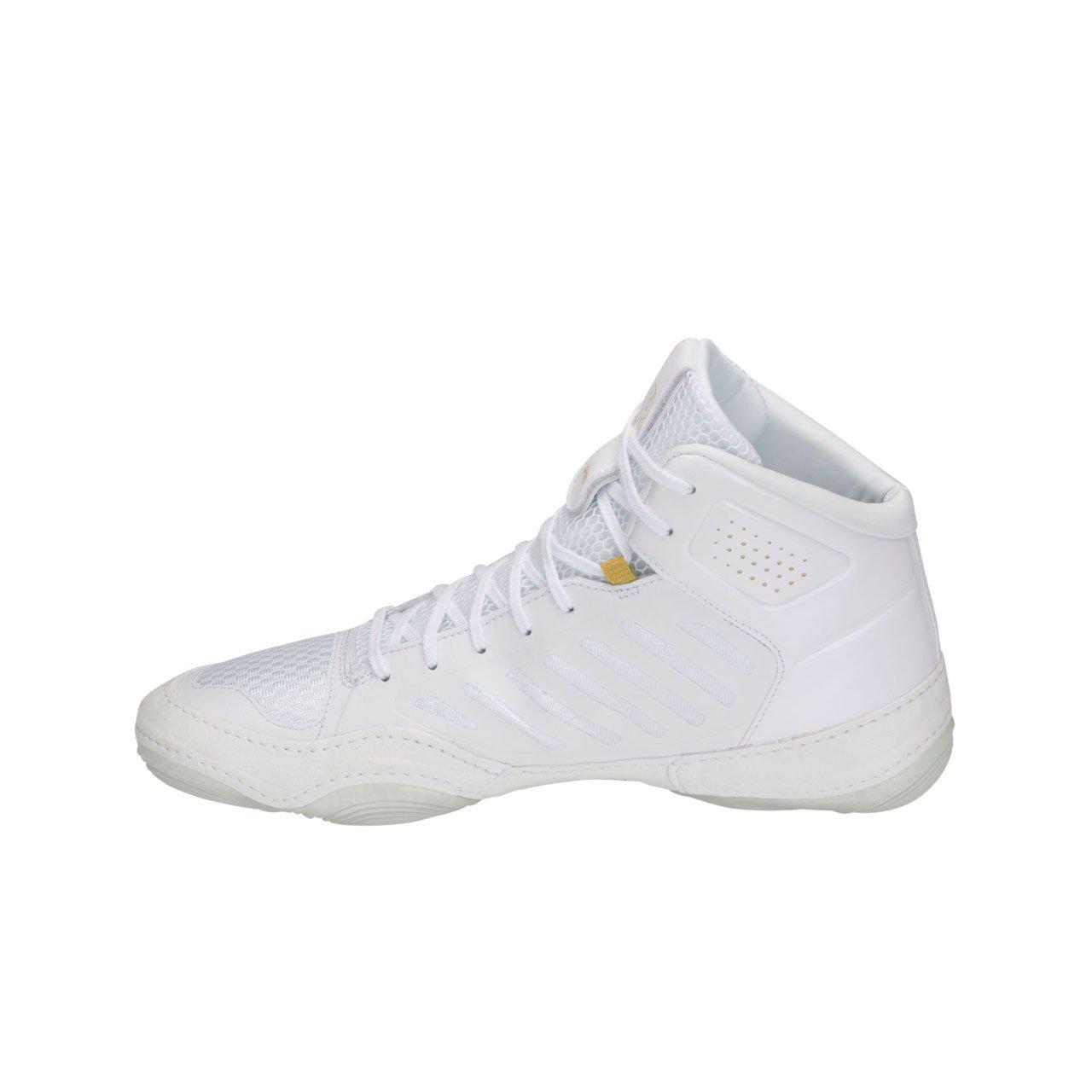 gold and white wrestling shoes