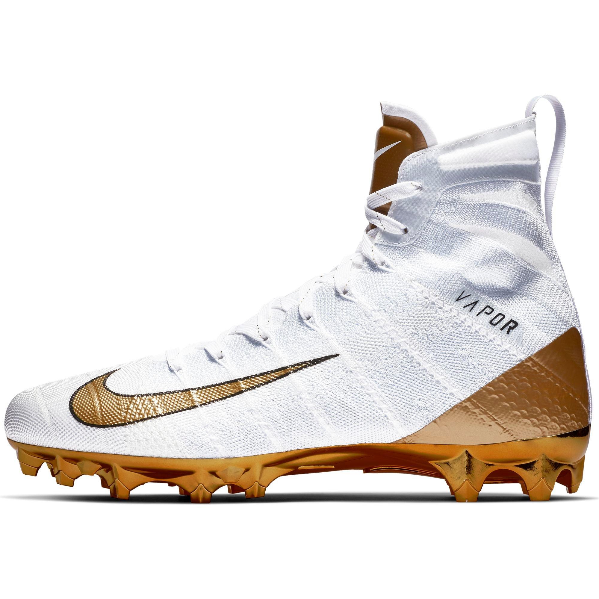 white and gold nike vapor cleats