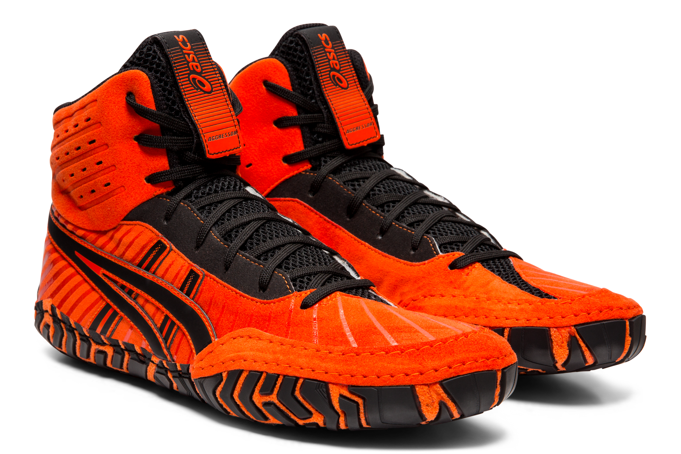 orange and black asics wrestling shoes