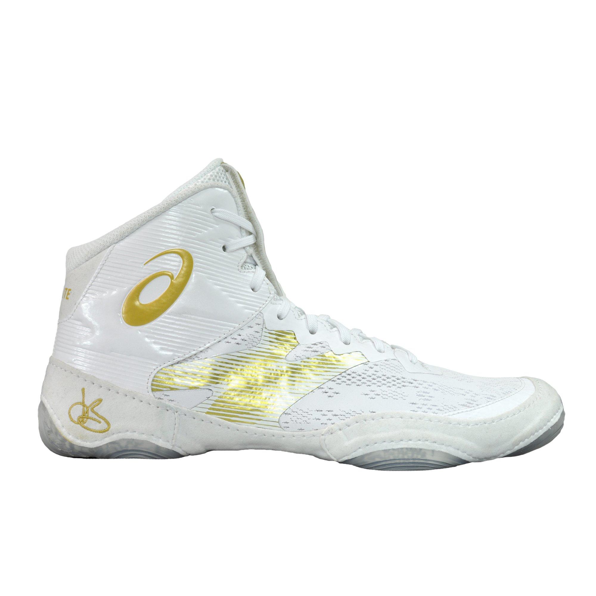 white and gold asics wrestling shoes