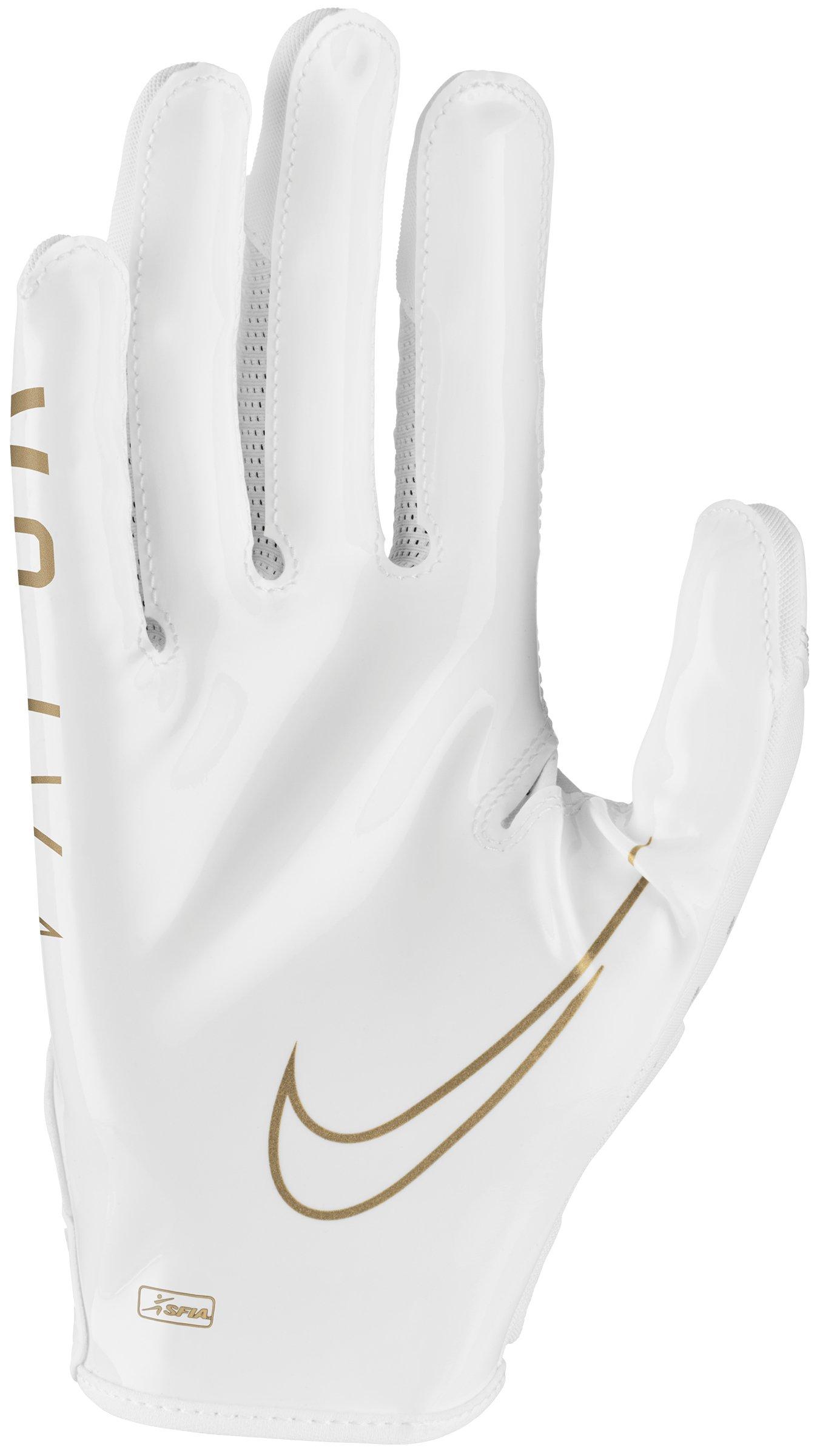 white and gold nike football gloves