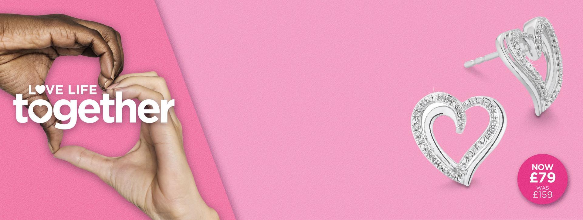 hands in love heart shape, diamond heart earrings