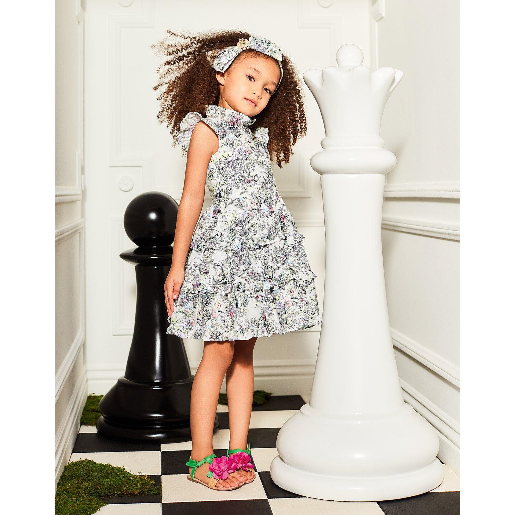 Girl White Floral Disney Alice in Wonderland Floral Ruffle Dress