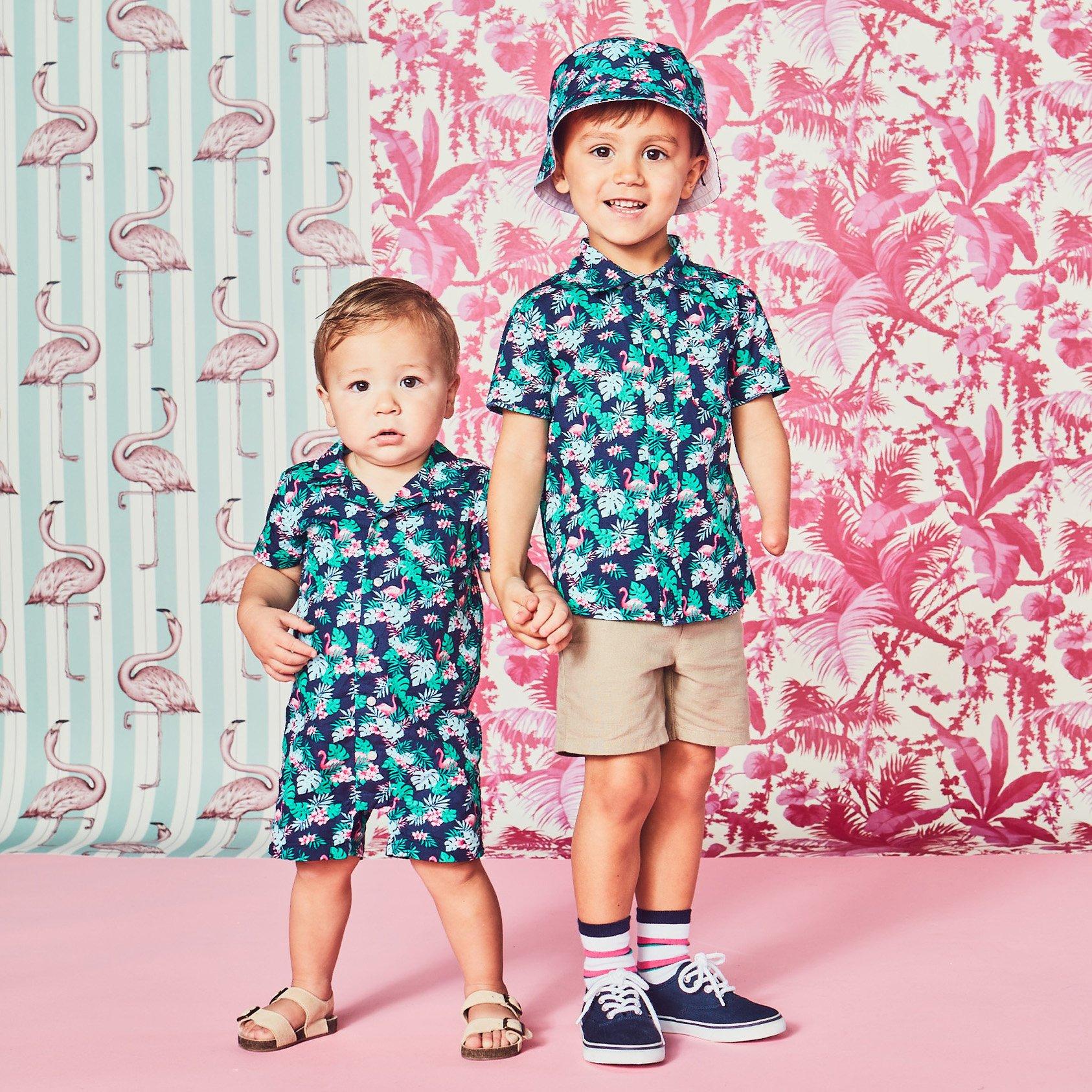 Newborn Merchant Marine Flamingo Print Baby Flamingo Polo Romper