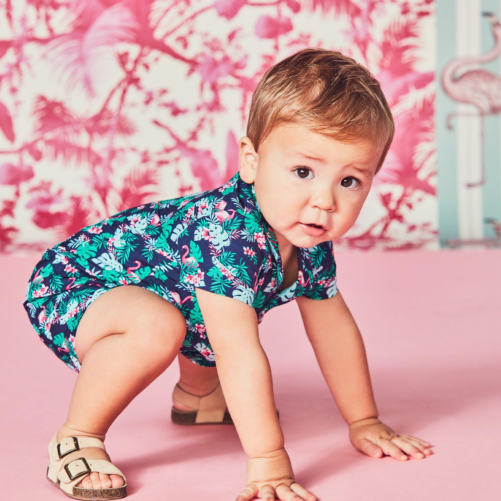 Newborn Merchant Marine Flamingo Print Baby Flamingo Polo Romper by Janie and Jack