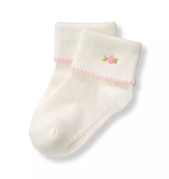 Embroidered Rose Sock