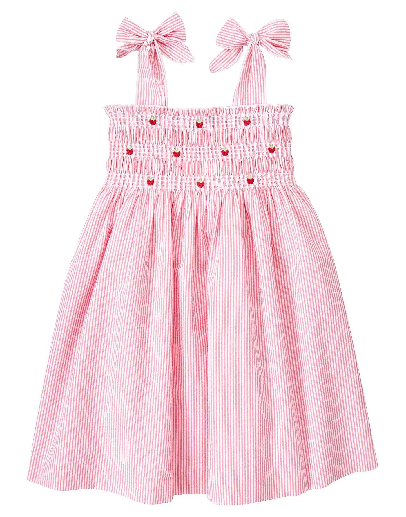 Berry Pink Stripe Strawberry Stripe Seersucker Dress at JanieandJack