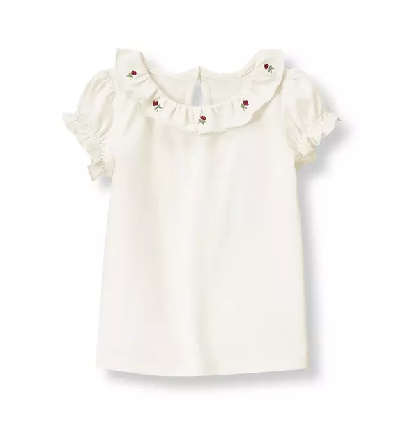Flower Embroidered Collar Top image number 0