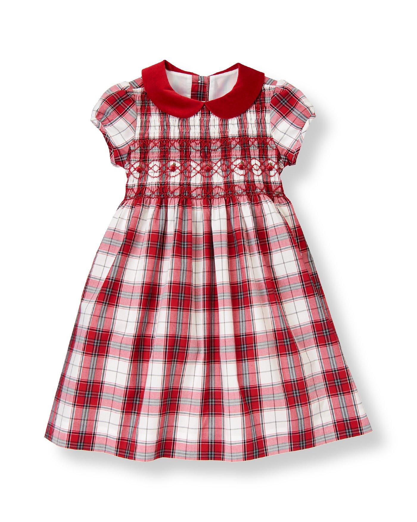 Holiday Red Plaid Hand-Smocked Plaid Dress at JanieandJack