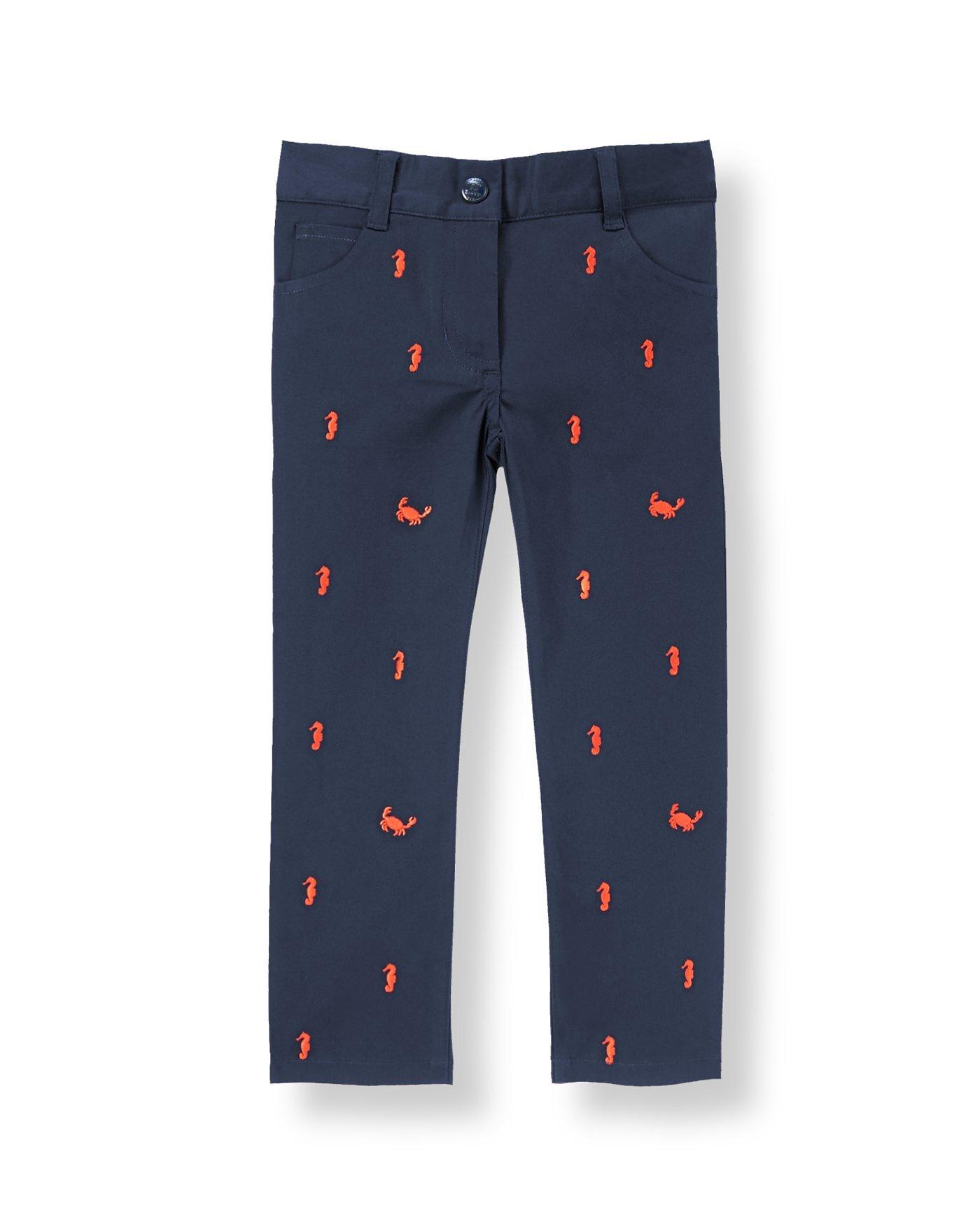 Crab & Seahorse Embroidered Twill Pant image number 0