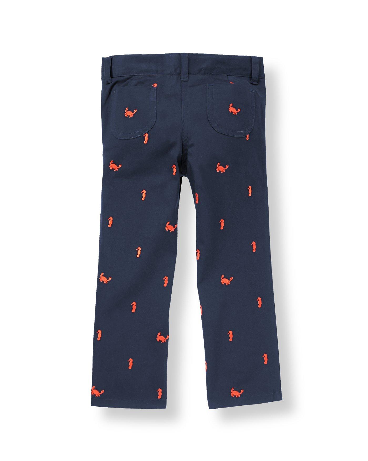 Crab & Seahorse Embroidered Twill Pant image number 1