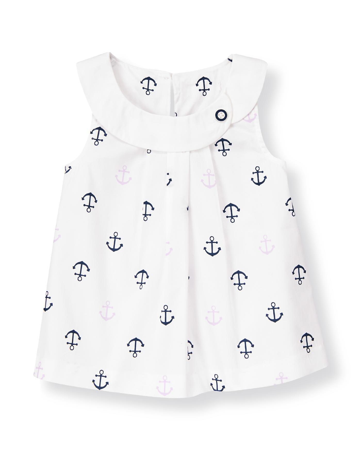 Girl Pure White Anchor Poplin Top by Janie and Jack