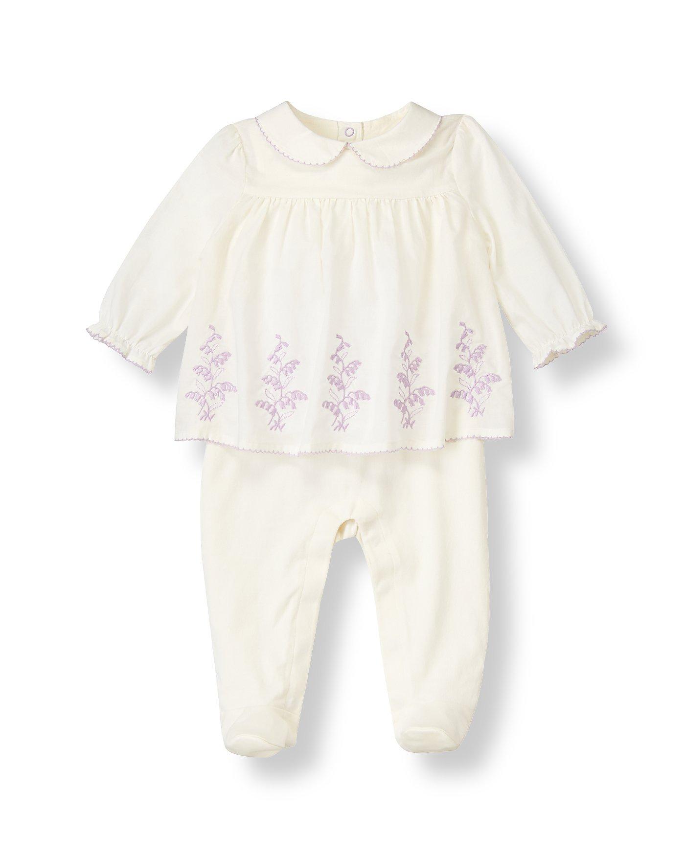 Embroidered Collared Footed One-Piece image number 0