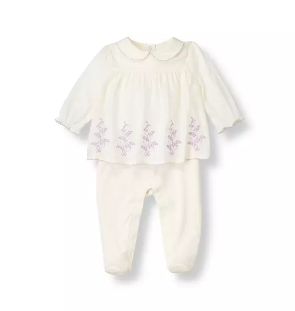 Embroidered Collared Footed One-Piece image number 0