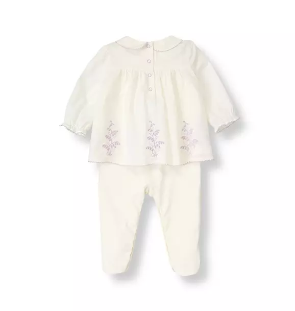 Embroidered Collared Footed One-Piece image number 1