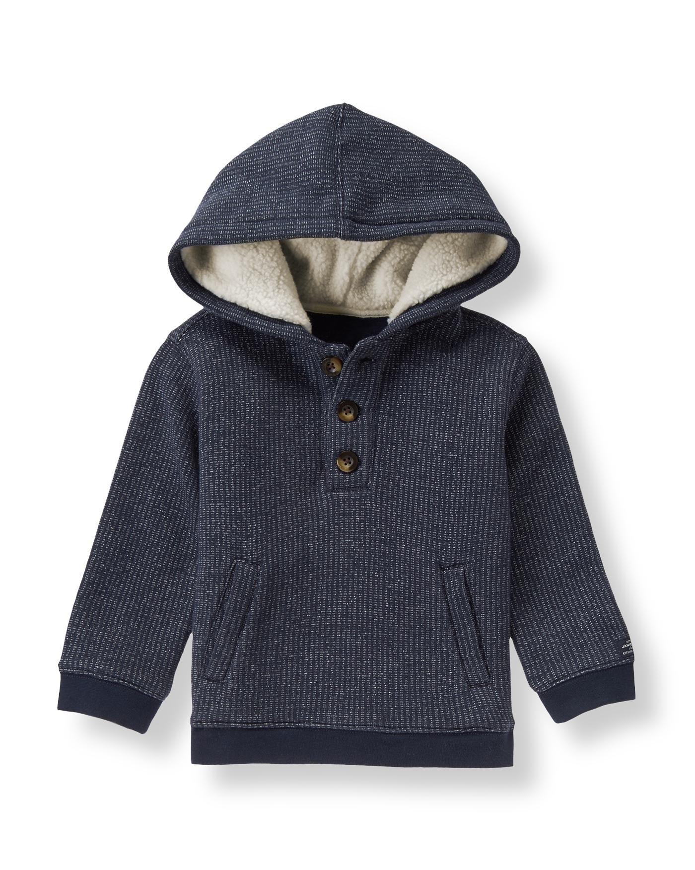 Navy Pattern Terry Hooded Pullover at JanieandJack