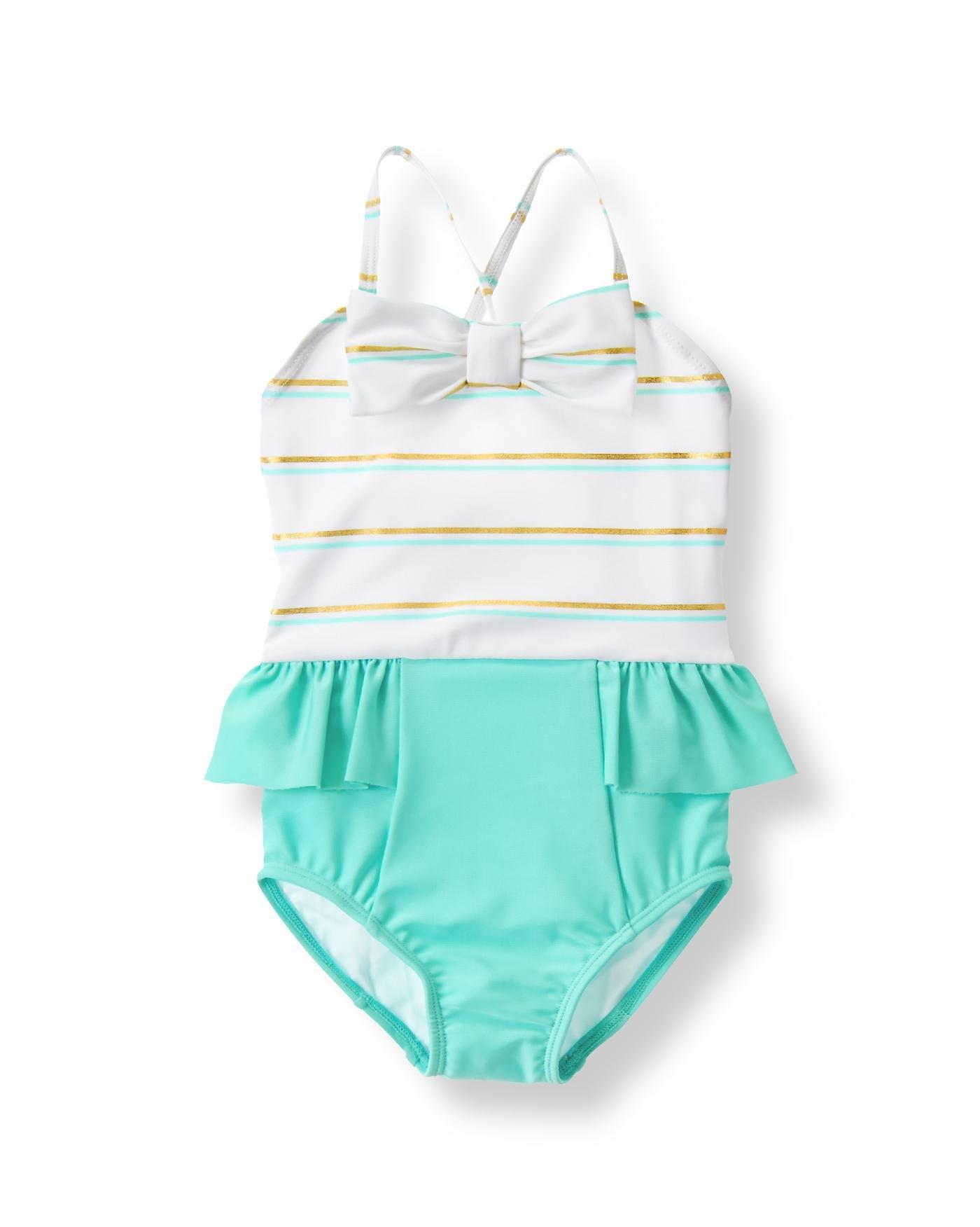 Girl Aqua Stripe Striped Swimsuit by Janie and Jack