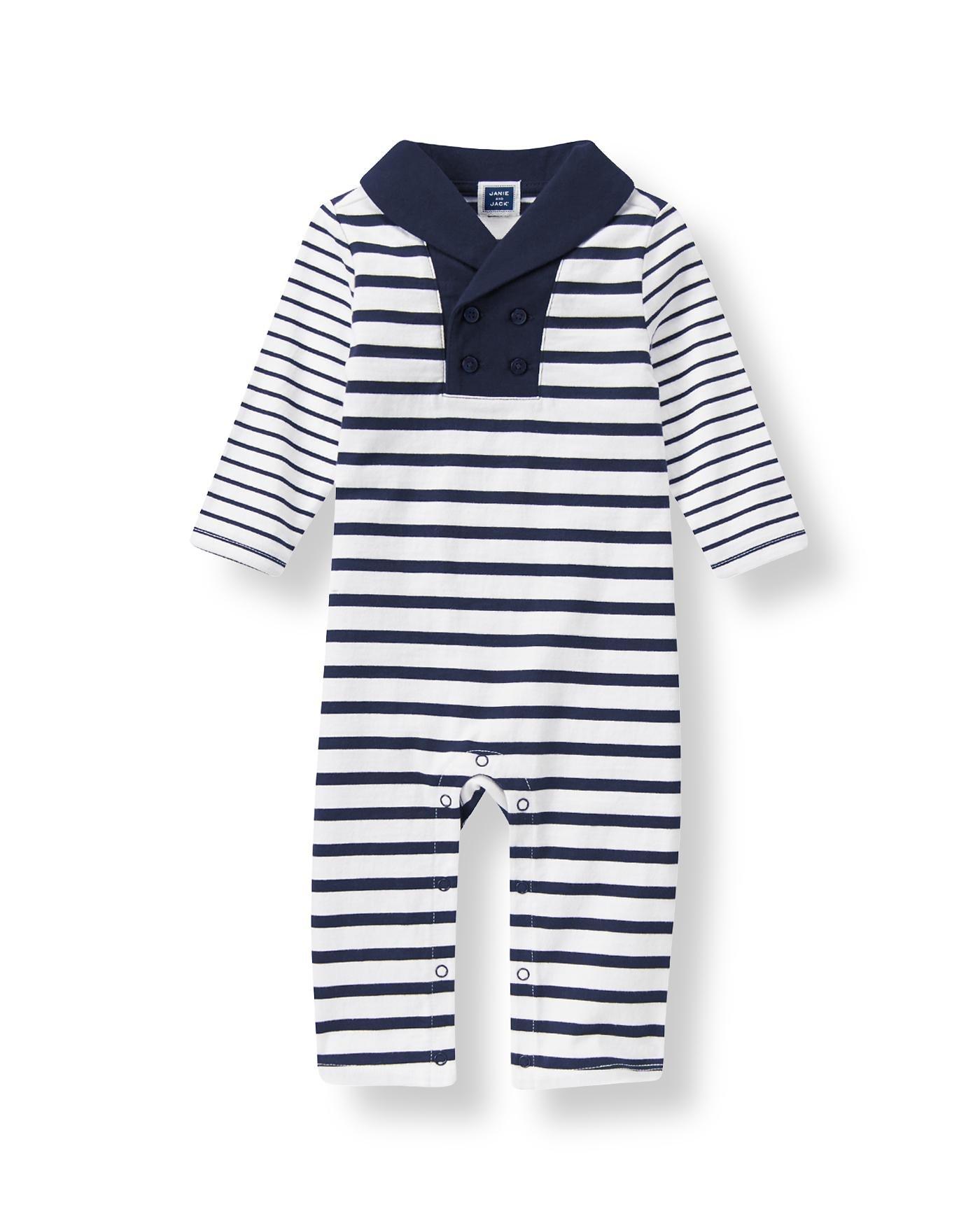 Shawl Collar Striped One-Piece image number 0