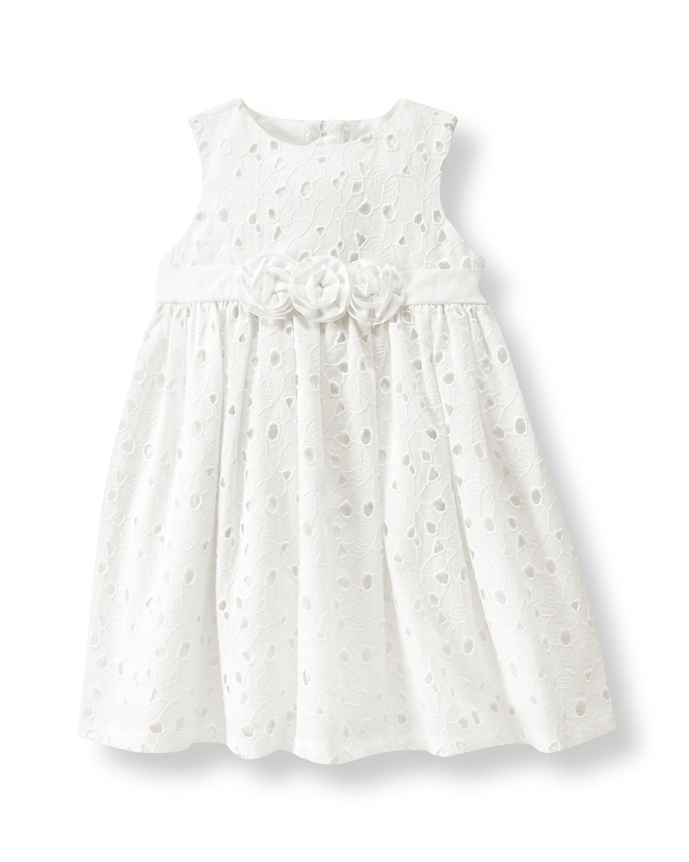 white eyelet baby dress