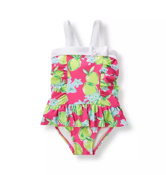 Ruffle Lime Print Swimsuit image number 0