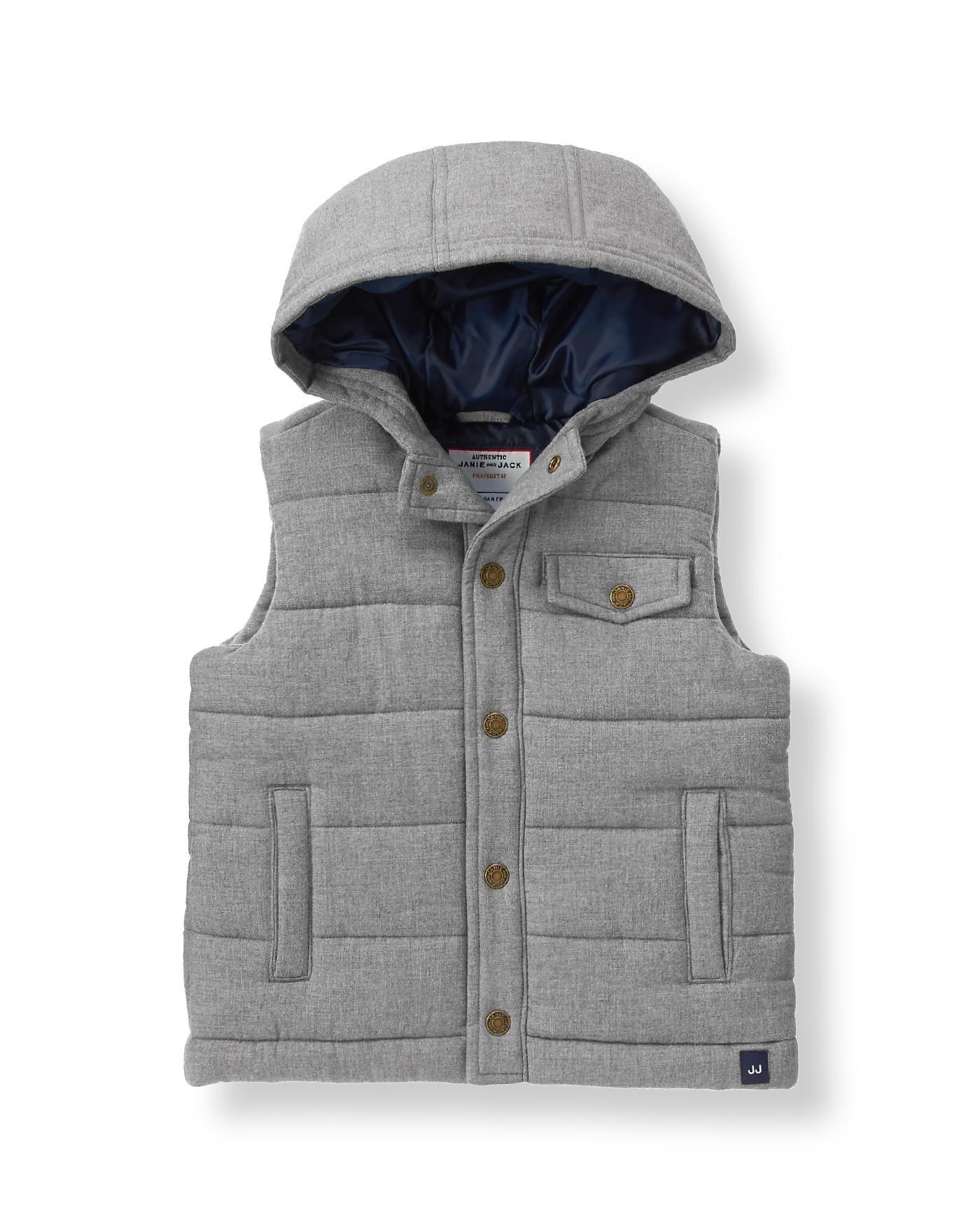Boy Heather Grey Hooded Quilted Vest by Janie and Jack