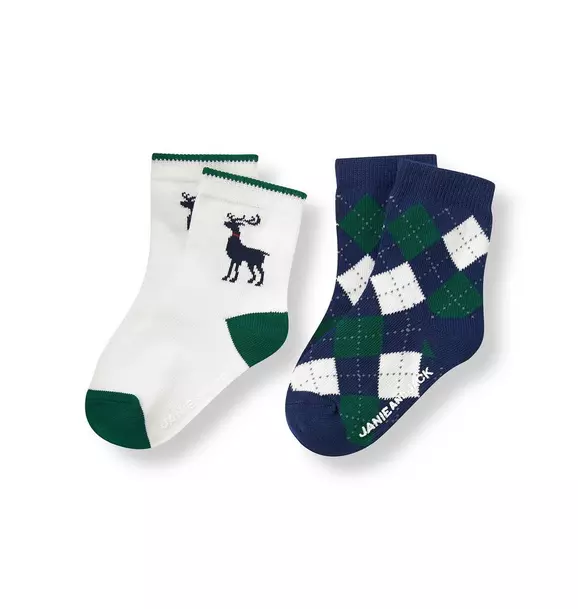 Reindeer Argyle Sock Two-Pack image number 0