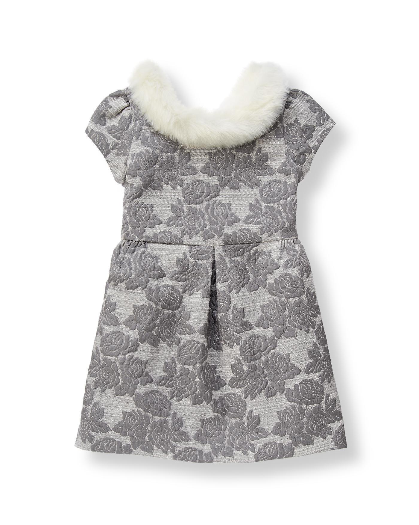 Faux Fur Collar Jacquard Dress image number 0