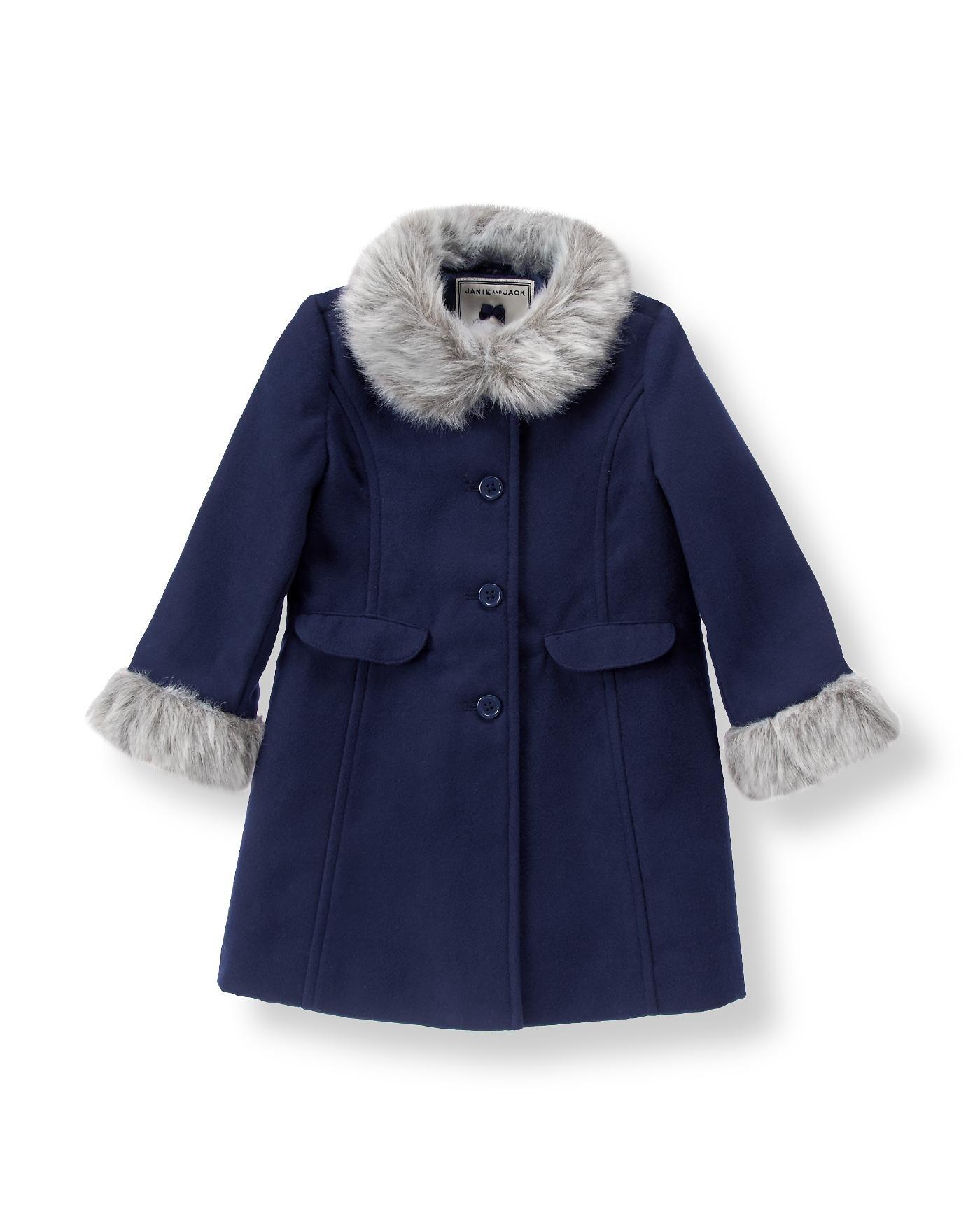 Girl Navy Faux Fur Trim Coat by Janie and Jack