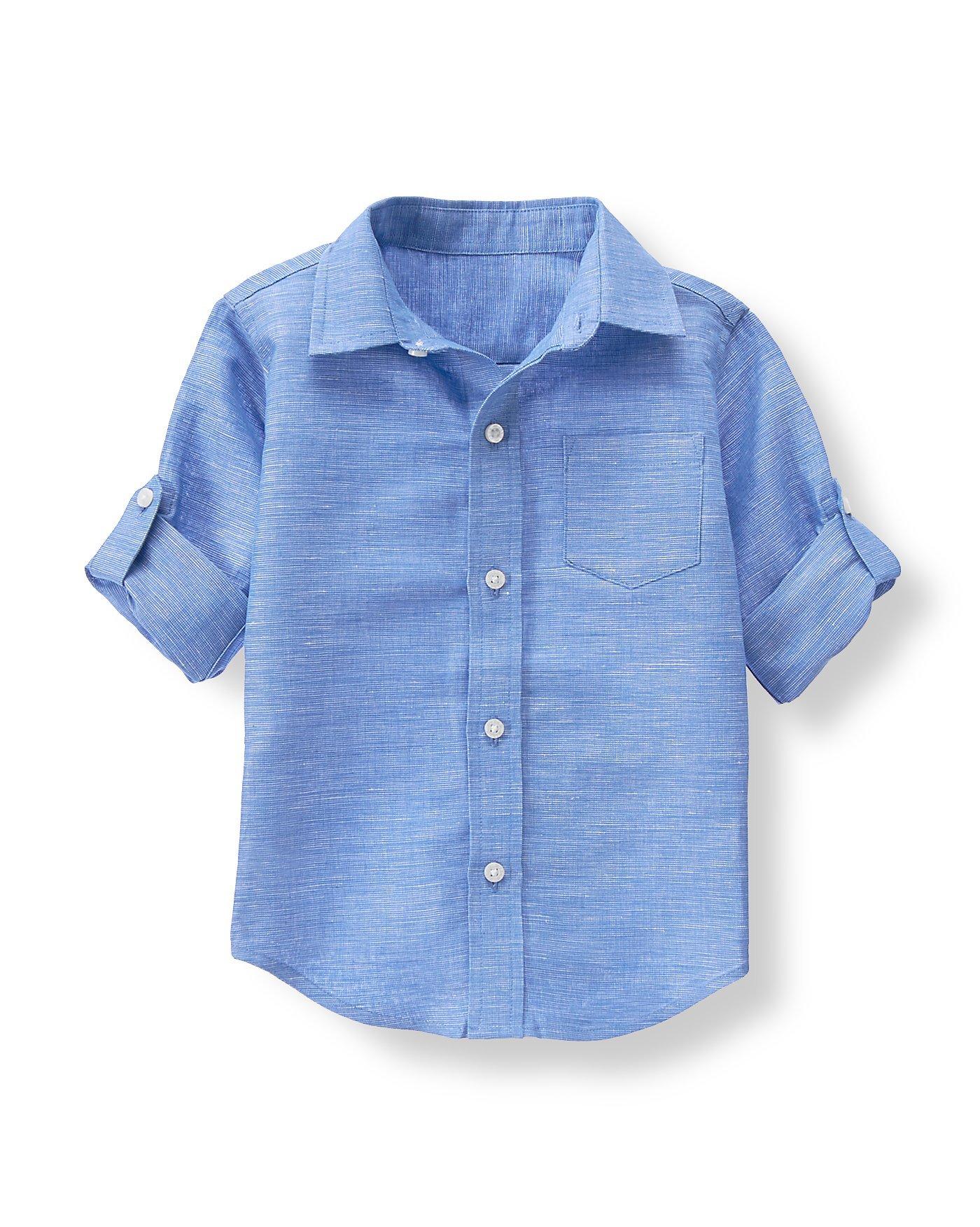 Pacific Blue Roll-Cuff Linen Shirt at JanieandJack