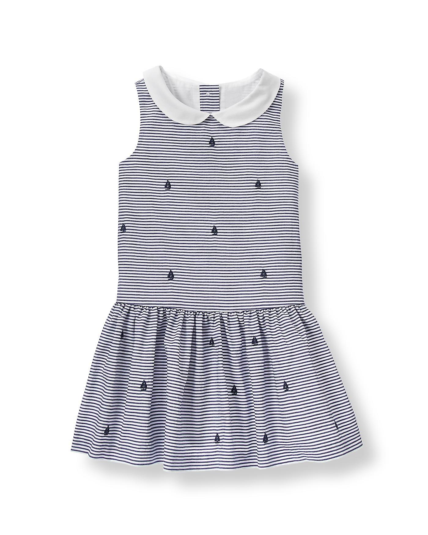 Girl Navy Stripe Embroidered Sailboat Stripe Dress by Janie and Jack