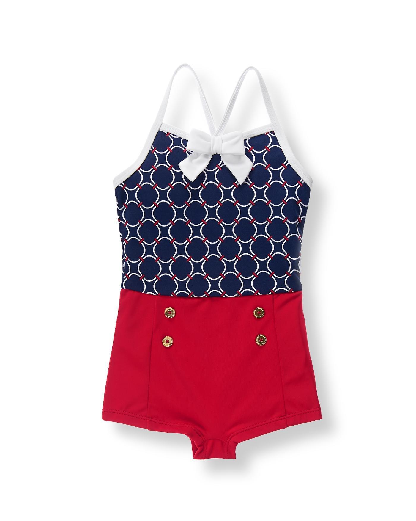 Girl Navy Geo Nautical Geo Colorblock Swimsuit by Janie and Jack