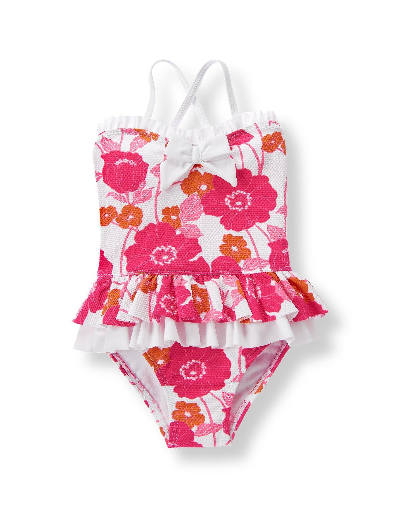 Girl Raspberry Floral Floral Ruffle Swimsuit by Janie and Jack