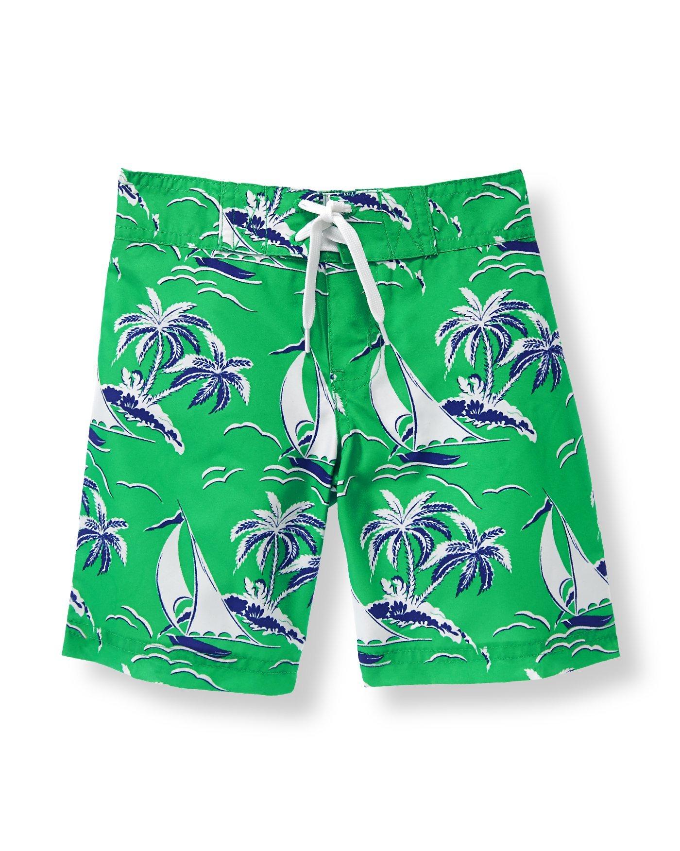 Boy Palm Green Boat Print Swim Trunk by Janie and Jack