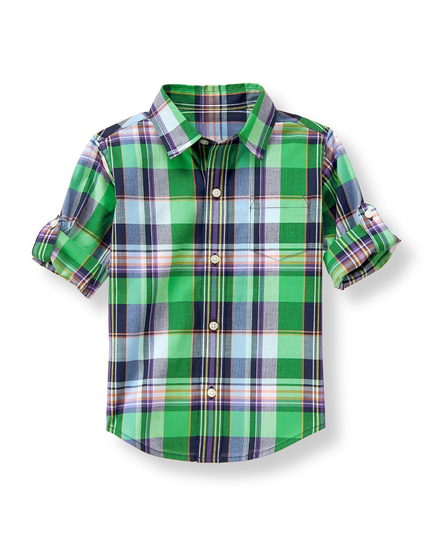 Boy Meadow Green Plaid Roll-Cuff Madras Shirt by Janie and Jack