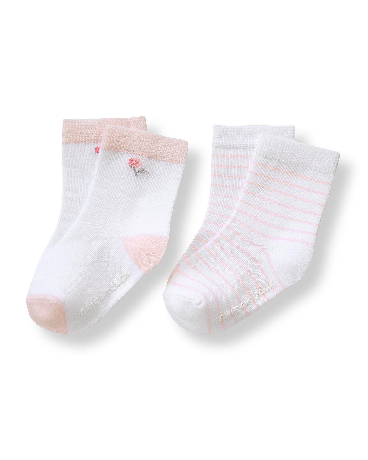 Accessories White Rose Stripe Sock 2-Pack by Janie and Jack
