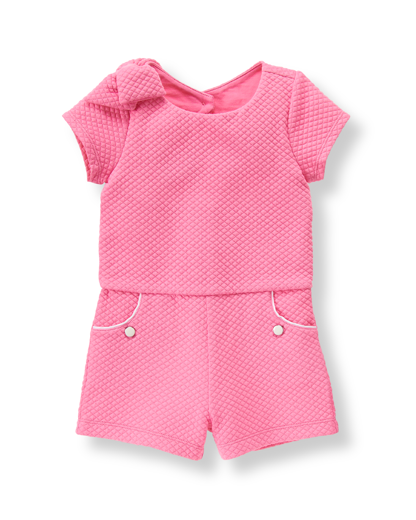 Girl Preppy Pink Quilted Jacquard Romper By Janie And Jack