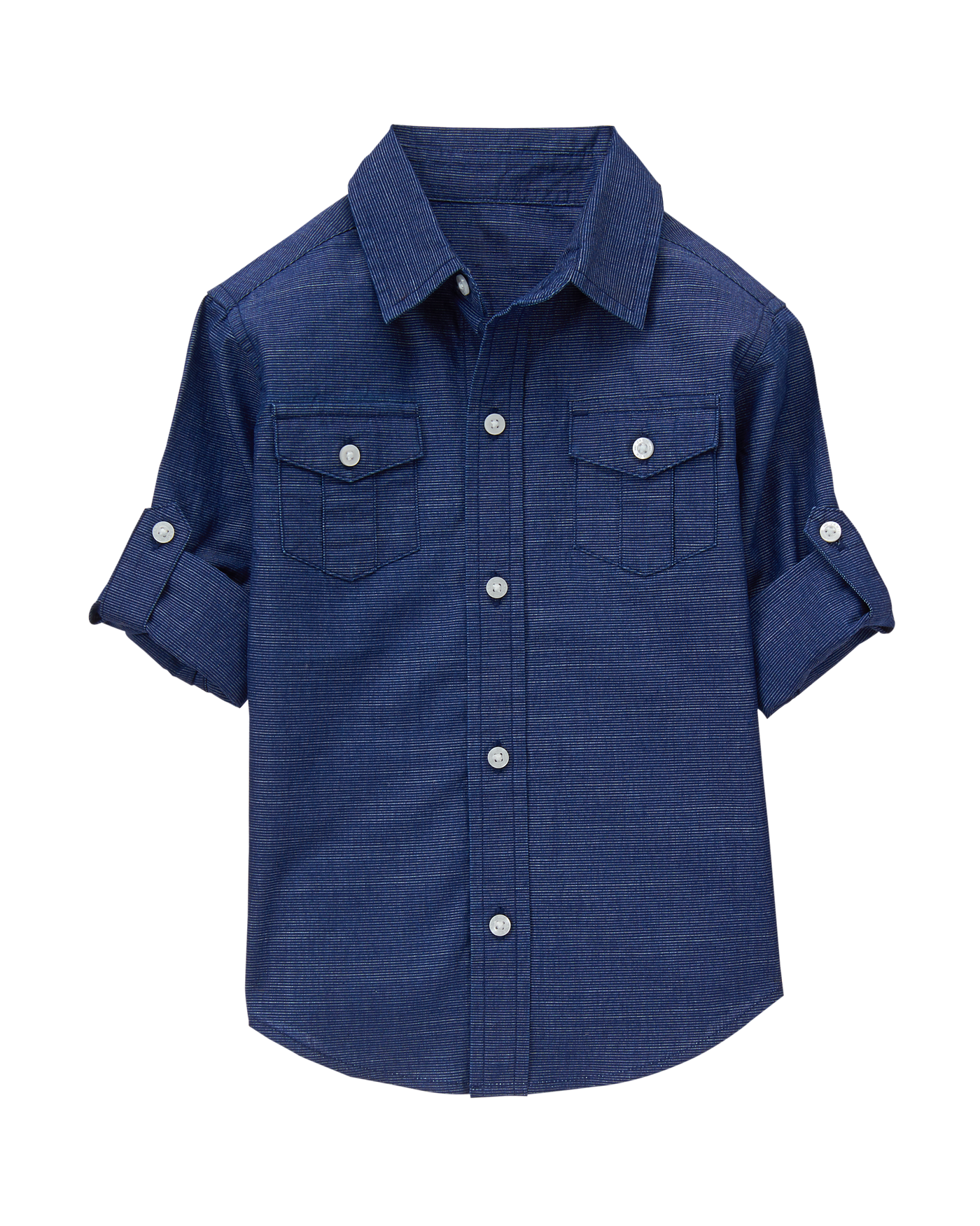 Boy Navy Micro Stripe Roll-Cuff Shirt by Janie and Jack