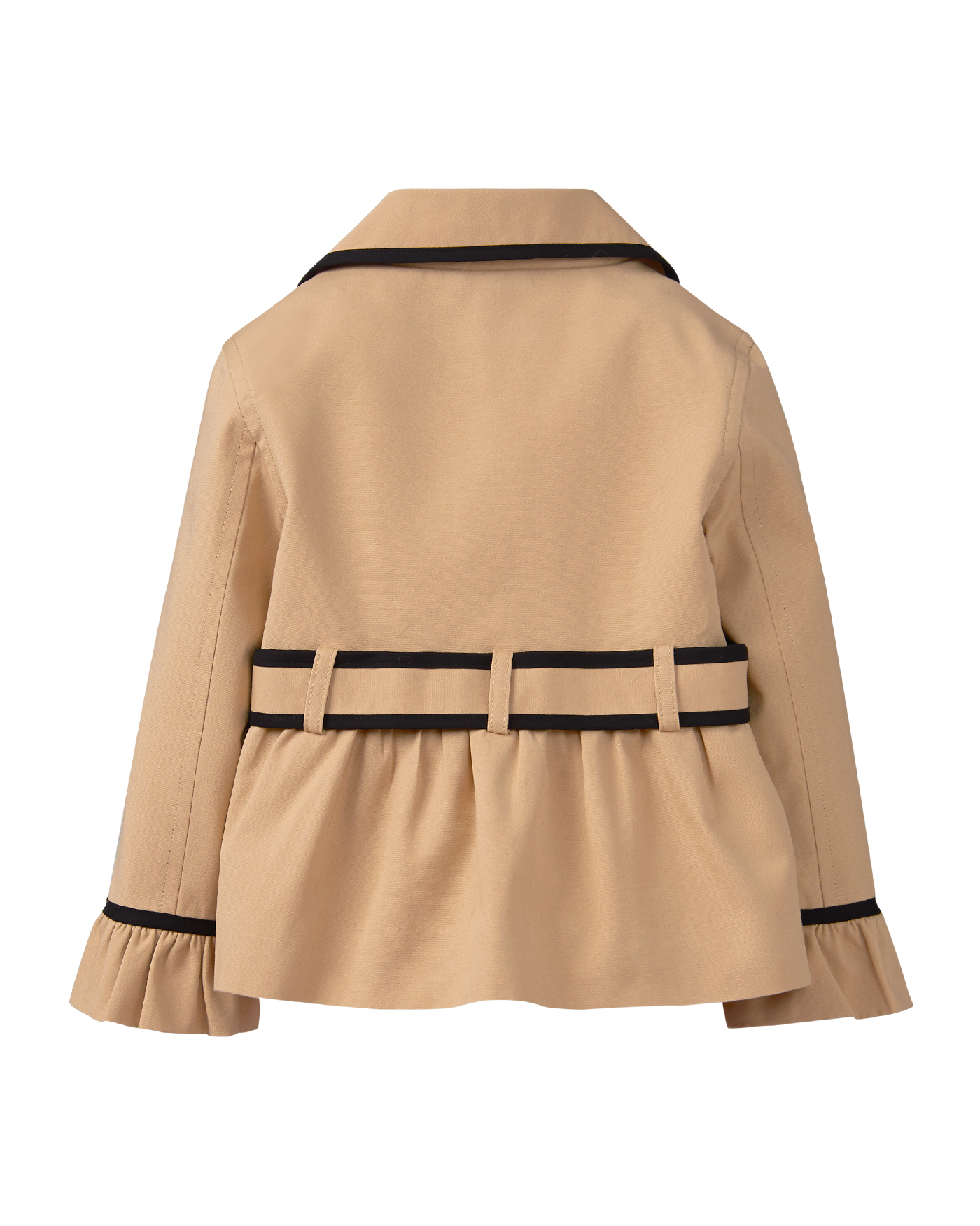 Kid Girl Lace Trim Doll Collar Button Design Belted Khaki Trench Coat