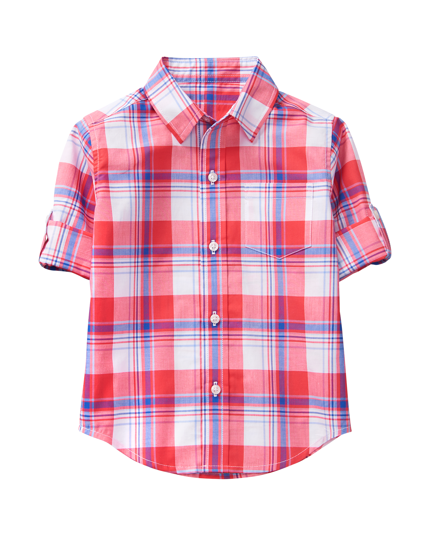 Roll-Cuff Plaid Madras Shirt image number 0
