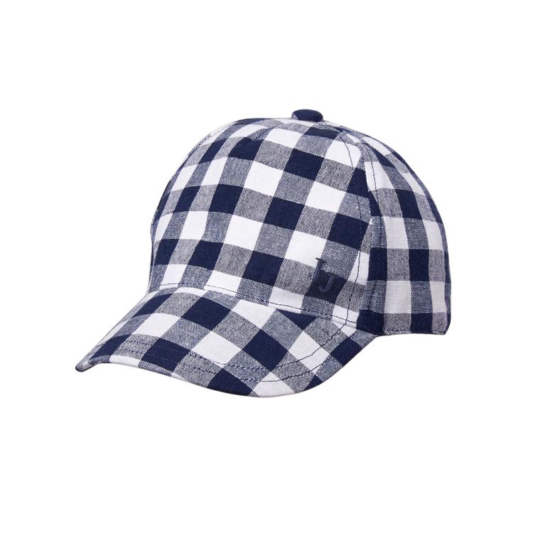 Boy Navy Gingham Gingham Cap by Janie and Jack