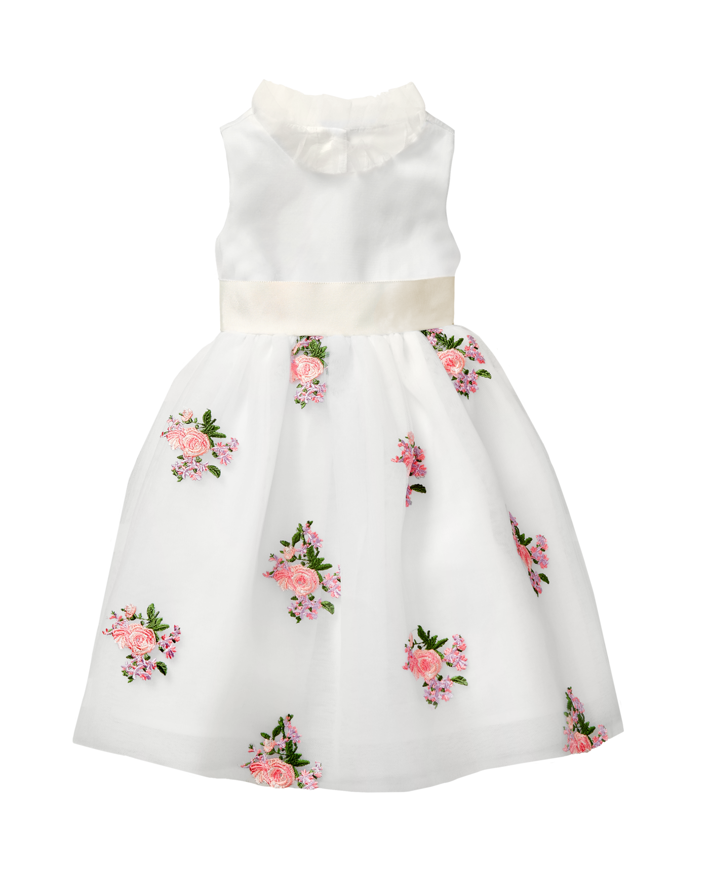 Girl White Embroidered Tulle Dress by 