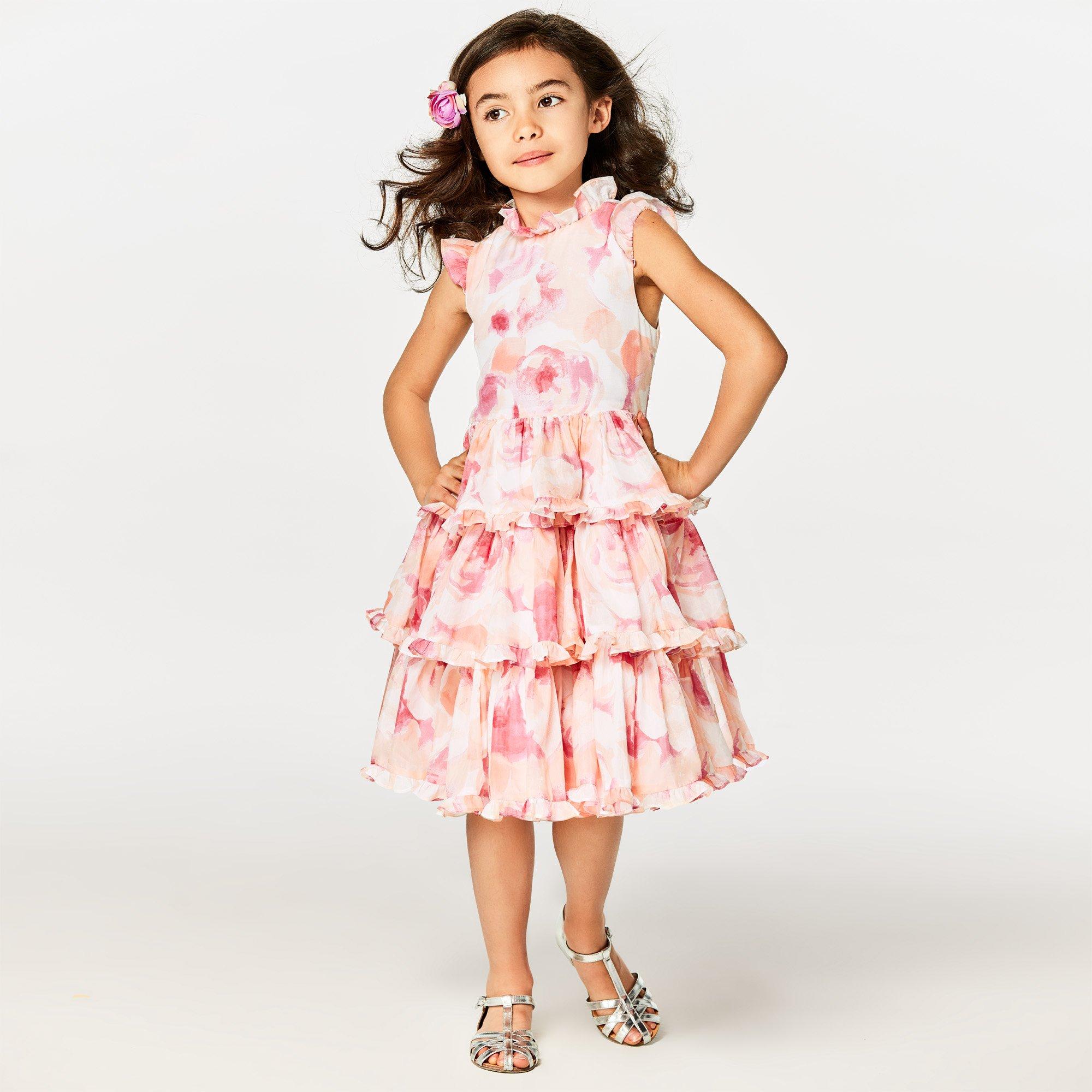 Toddler Spring Dresses  Girls Sleeveless Coral Floral Tiered