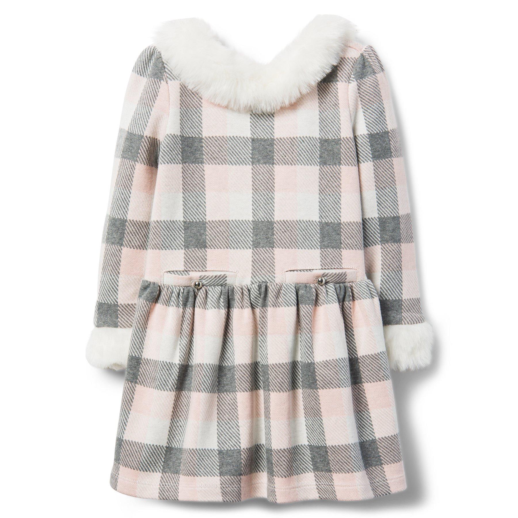 Checked Faux Fur Trim Dress image number 0