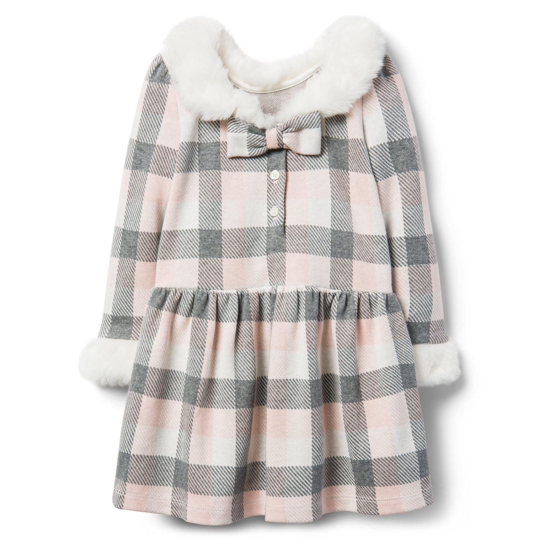 Checked Faux Fur Trim Dress image number 1