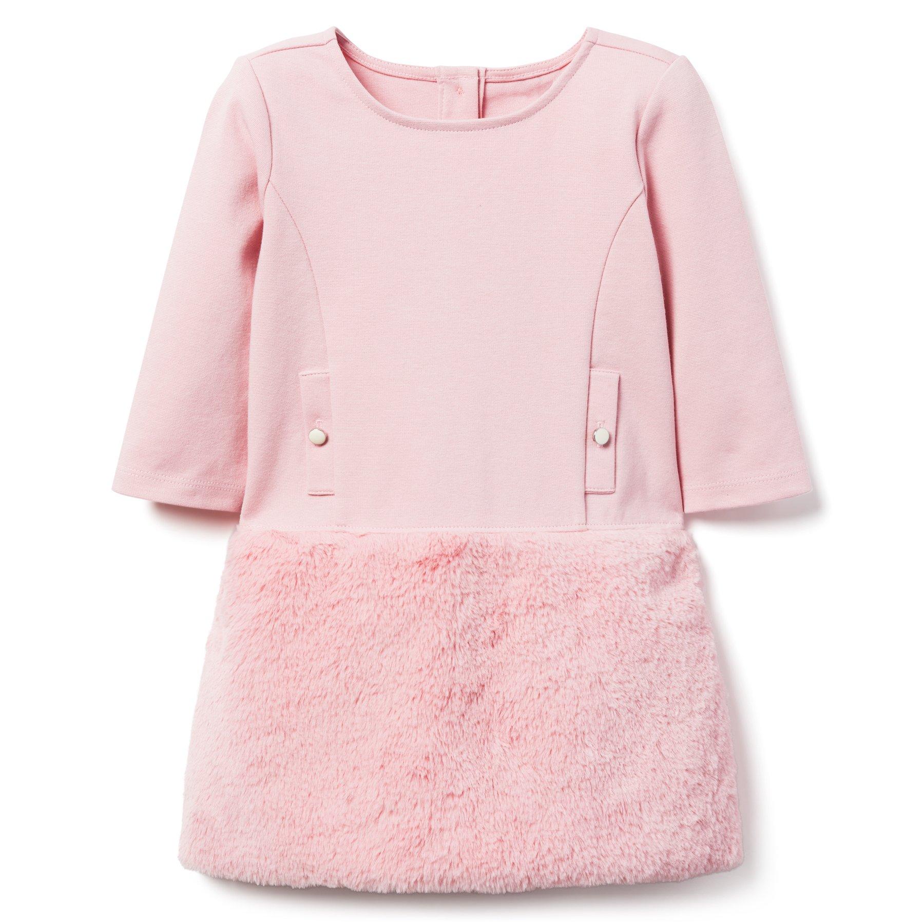 Girl Pastel Pink Faux Fur Trim Ponte Dress by Janie and Jack