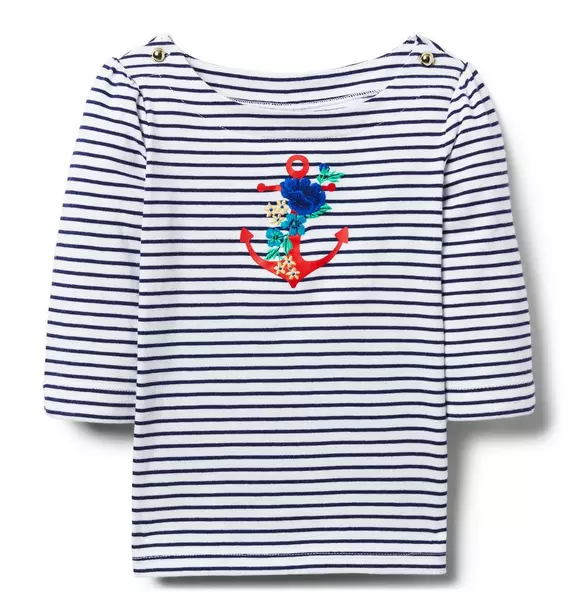 Embroidered Striped Tee  image number 0
