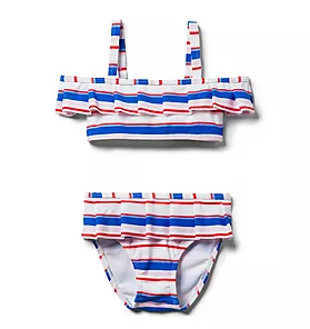 Striped Pleated 2-Piece Swimsuit