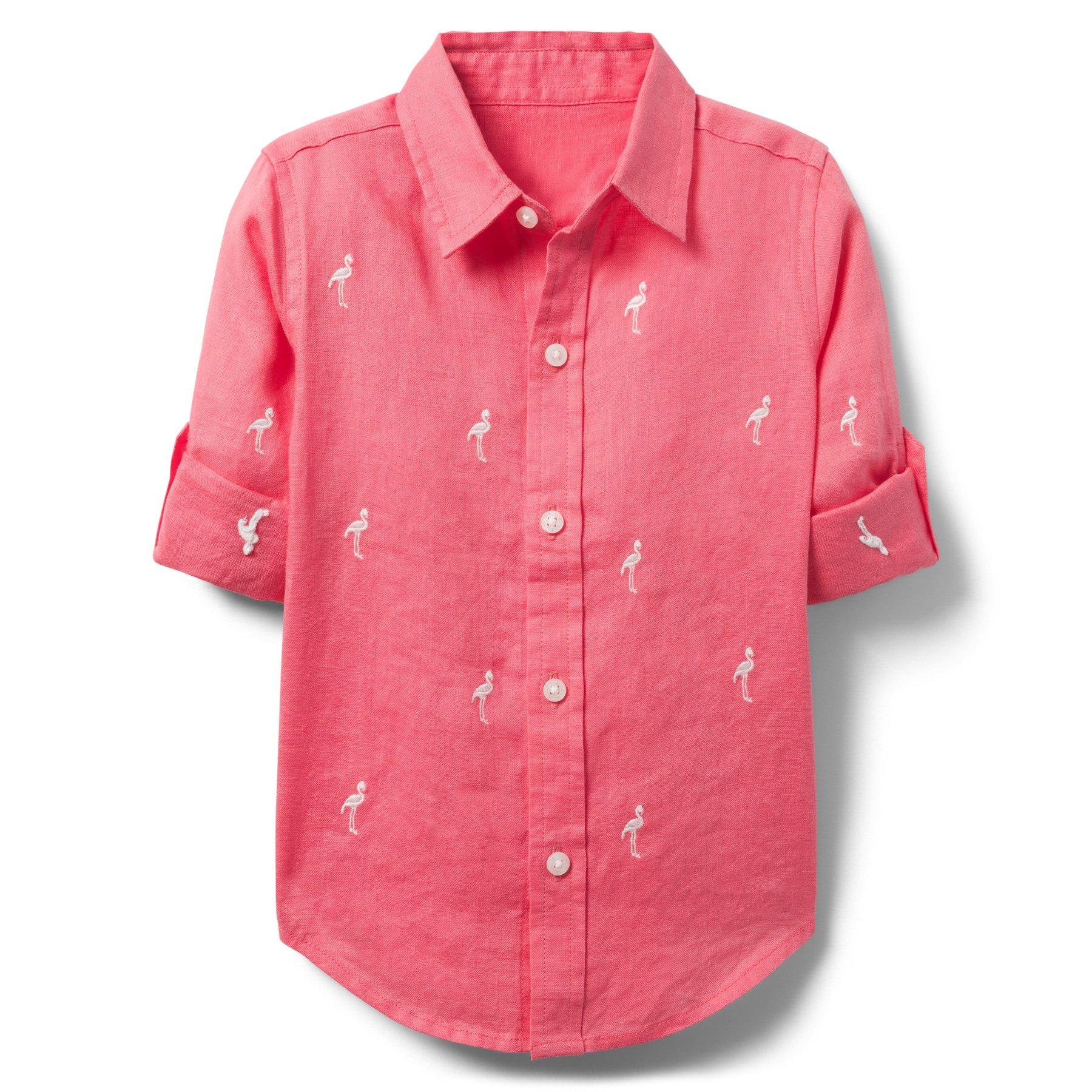 Embroidered Linen Roll-Cuff Shirt  image number 0